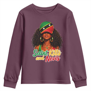 Saint Kitts and Nevis Princess Youth Sweatshirt Melanin Afro Girl Heritage Gift for Black Girls TS10 Maroon Print Your Wear