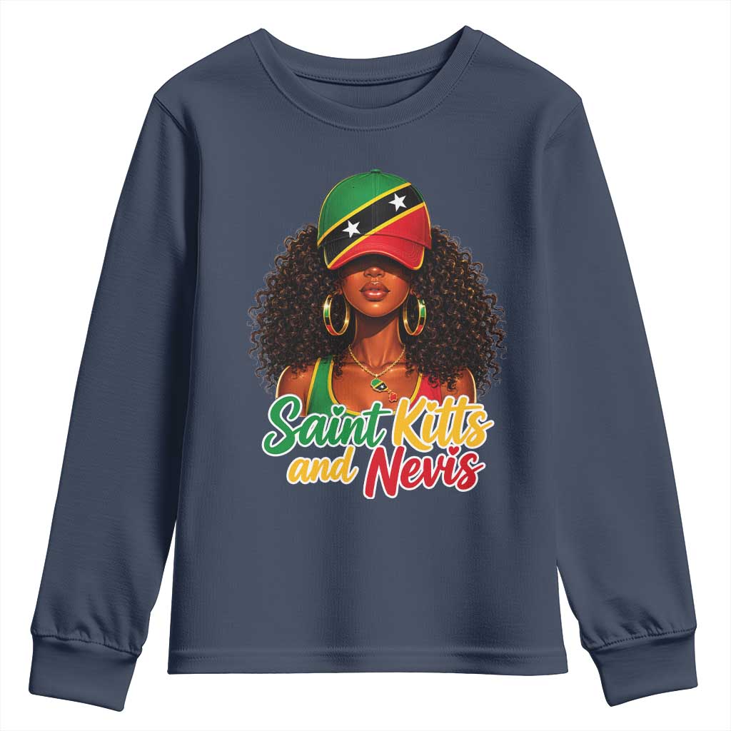 Saint Kitts and Nevis Princess Youth Sweatshirt Melanin Afro Girl Heritage Gift for Black Girls TS10 Navy Print Your Wear