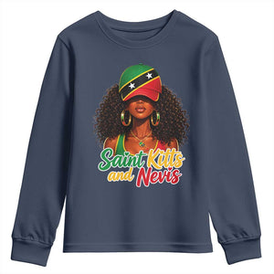 Saint Kitts and Nevis Princess Youth Sweatshirt Melanin Afro Girl Heritage Gift for Black Girls TS10 Navy Print Your Wear