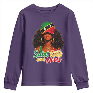 Saint Kitts and Nevis Princess Youth Sweatshirt Melanin Afro Girl Heritage Gift for Black Girls TS10 Purple Print Your Wear
