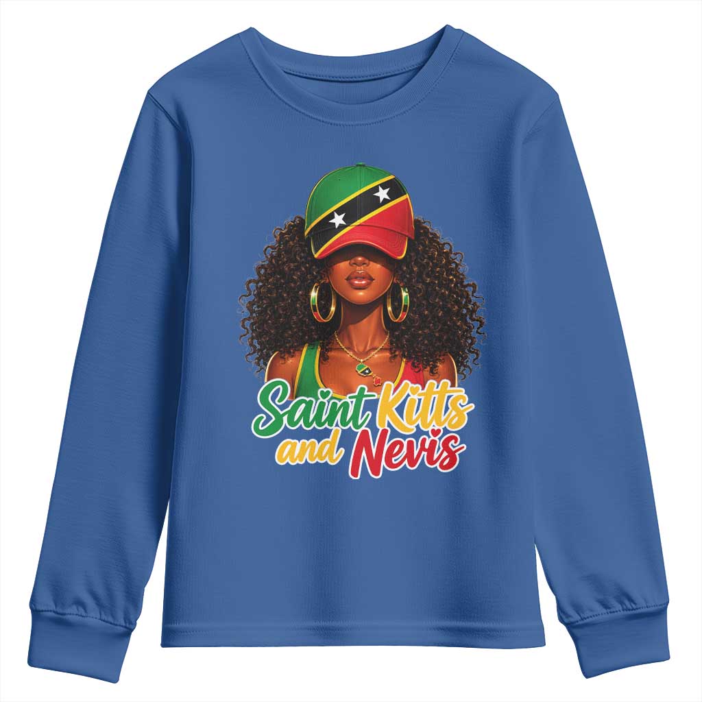 Saint Kitts and Nevis Princess Youth Sweatshirt Melanin Afro Girl Heritage Gift for Black Girls TS10 Royal Blue Print Your Wear