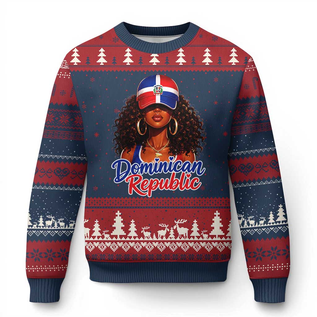 Dominican Republic Princess Ugly Christmas Sweater Melanin Afro Girl Heritage Gift for Black Girls TS10 Navy Red Print Your Wear
