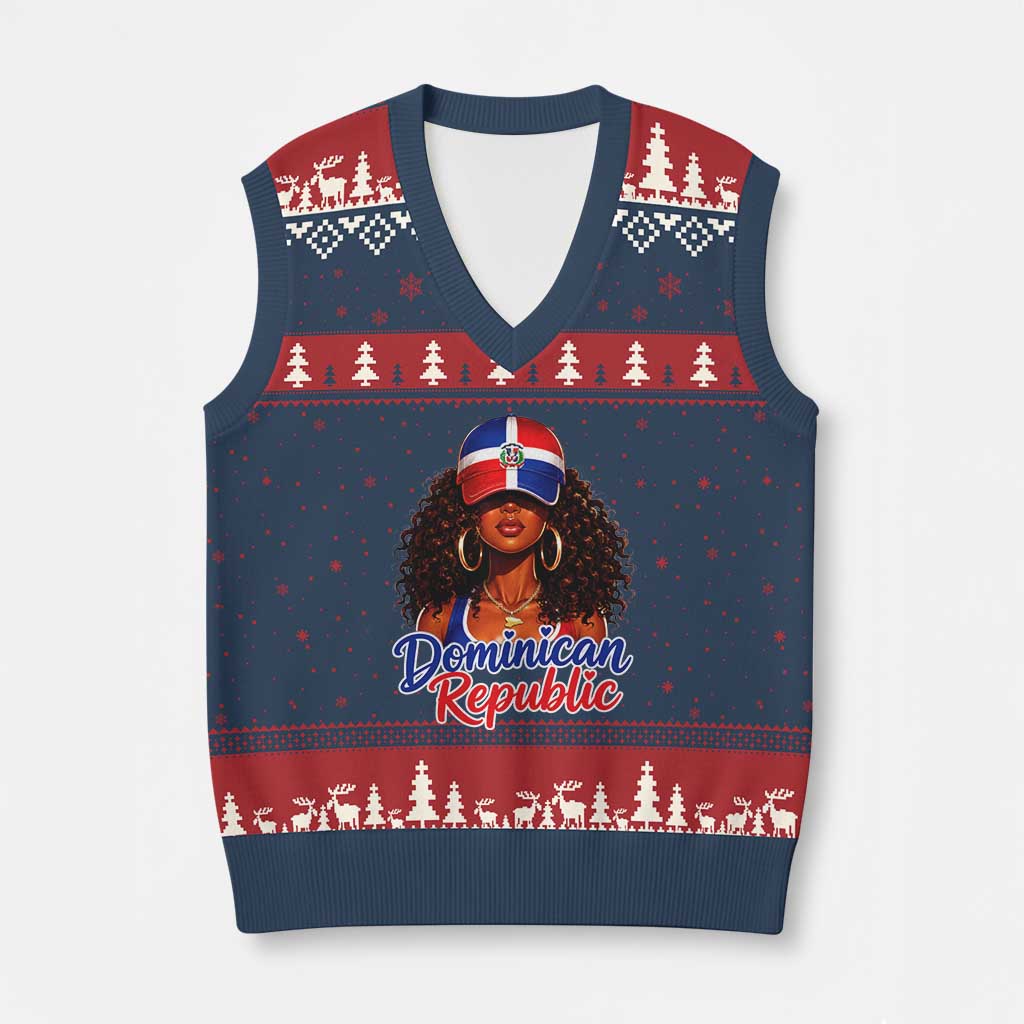 Dominican Republic Princess V-Neck Knit Sweater Vest Melanin Afro Girl Heritage Gift for Black Girls TS10 Navy Red Print Your Wear