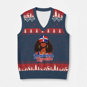 Dominican Republic Princess V-Neck Knit Sweater Vest Melanin Afro Girl Heritage Gift for Black Girls TS10 Navy Red Print Your Wear