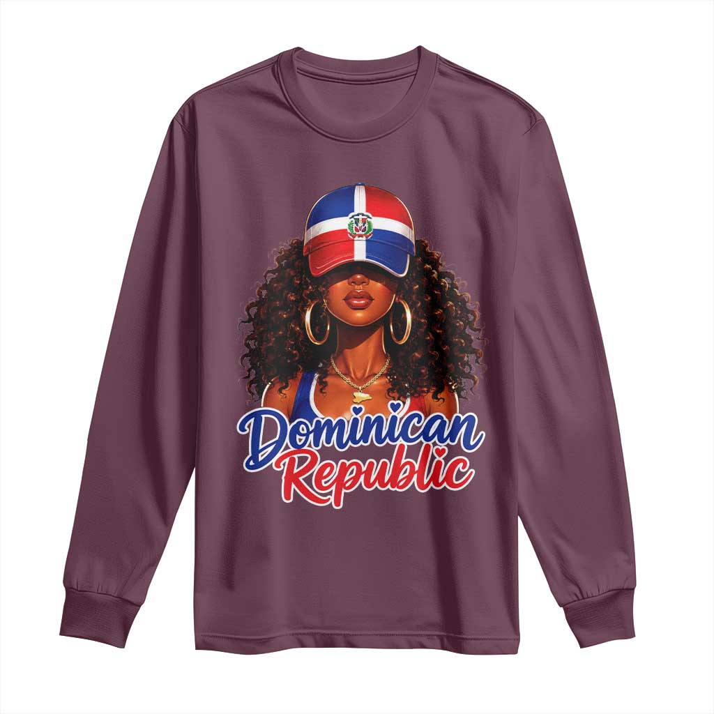 Dominican Republic Princess Long Sleeve Shirt Melanin Afro Girl Heritage Gift for Black Girls TS10 Maroon Print Your Wear