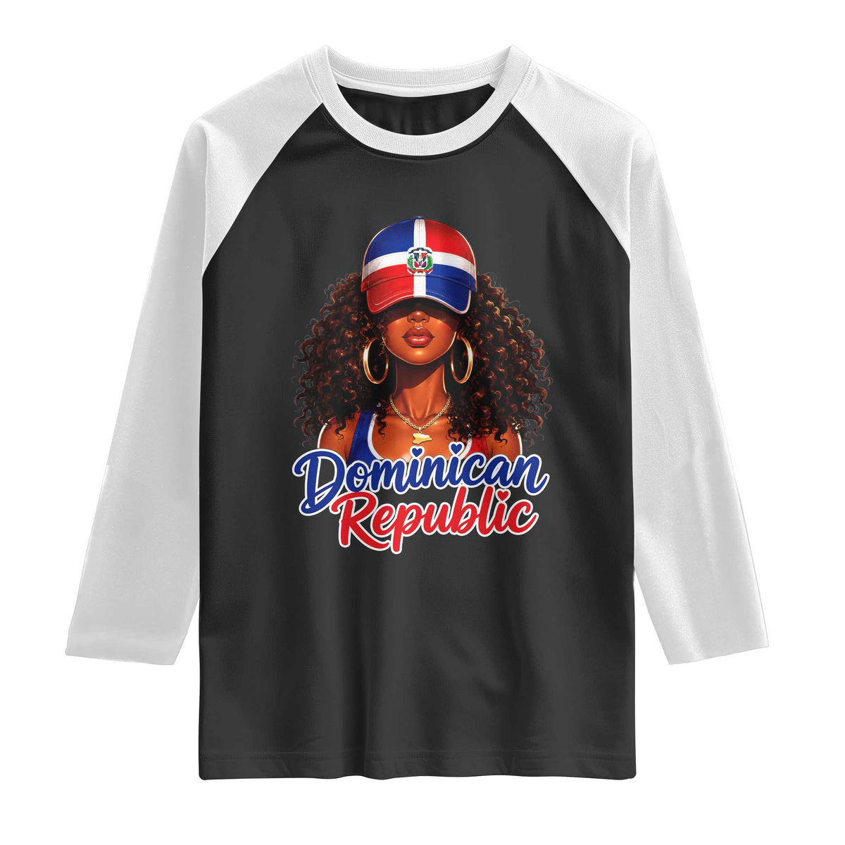 Dominican Republic Princess Raglan Shirt Melanin Afro Girl Heritage Gift for Black Girls TS10 Black White Print Your Wear