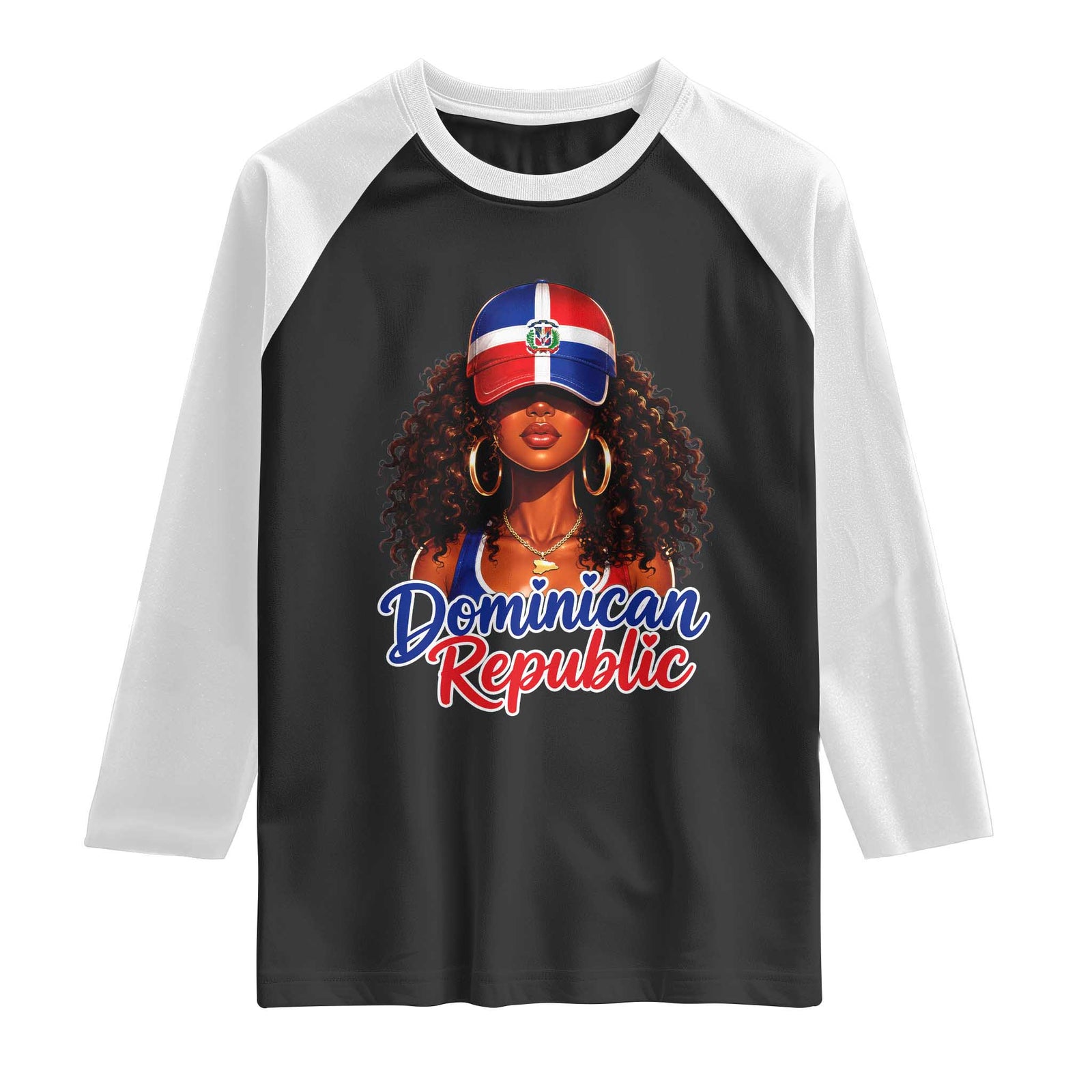 Dominican Republic Princess Raglan Shirt Melanin Afro Girl Heritage Gift for Black Girls TS10 Black White Print Your Wear