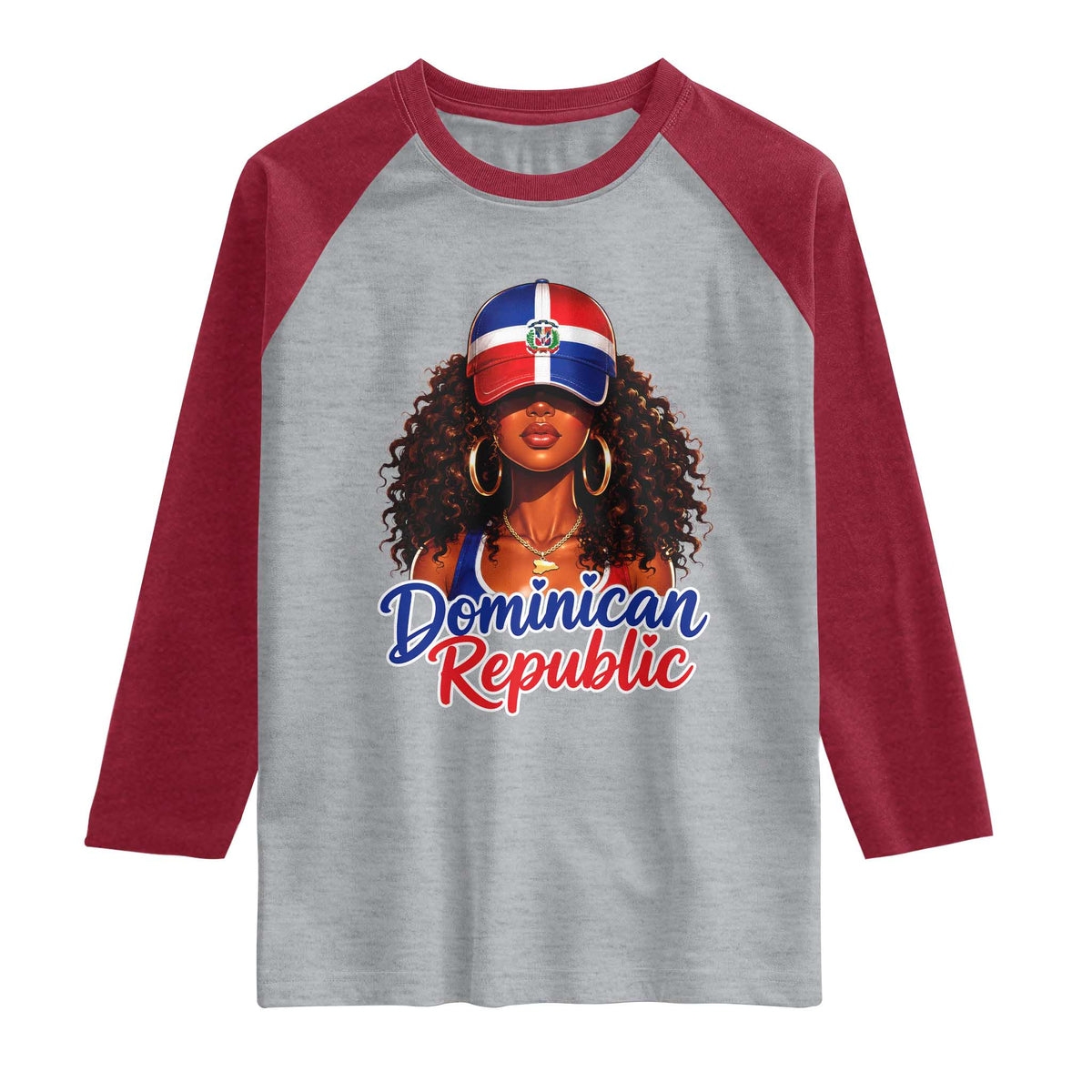 Dominican Republic Princess Raglan Shirt Melanin Afro Girl Heritage Gift for Black Girls TS10 Heather Gray Heather Red Print Your Wear