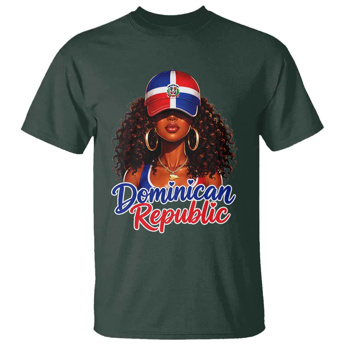 Dominican Republic Princess T Shirt Melanin Afro Girl Heritage Gift for Black Girls TS10 Dark Forest Green Print Your Wear