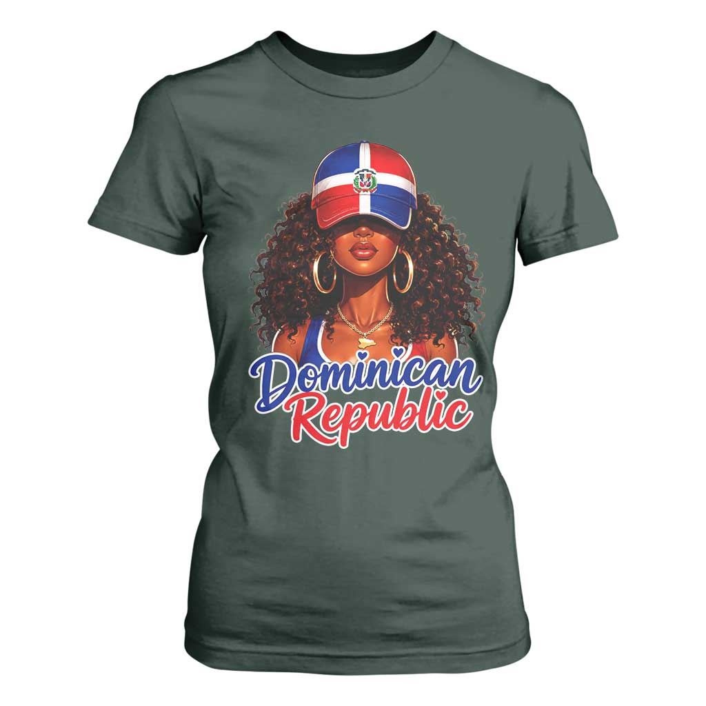 Dominican Republic Princess T Shirt For Women Melanin Afro Girl Heritage Gift for Black Girls TS10 Dark Forest Green Print Your Wear