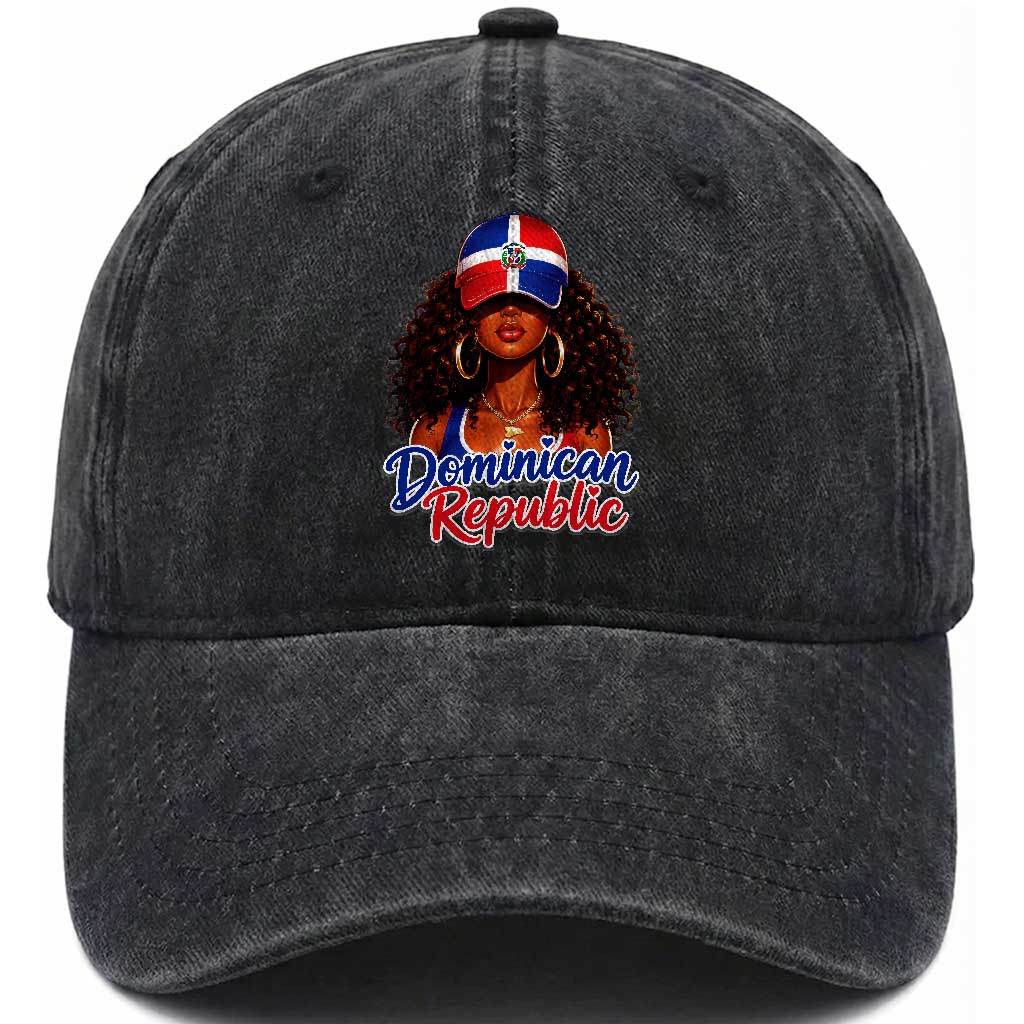 Dominican Republic Princess Washed Cotton Baseball Cap Melanin Afro Girl Heritage Gift for Black Girls TS10 Print Your Wear