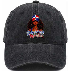 Dominican Republic Princess Washed Cotton Baseball Cap Melanin Afro Girl Heritage Gift for Black Girls TS10 Print Your Wear