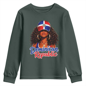 Dominican Republic Princess Youth Sweatshirt Melanin Afro Girl Heritage Gift for Black Girls TS10 Dark Forest Green Print Your Wear