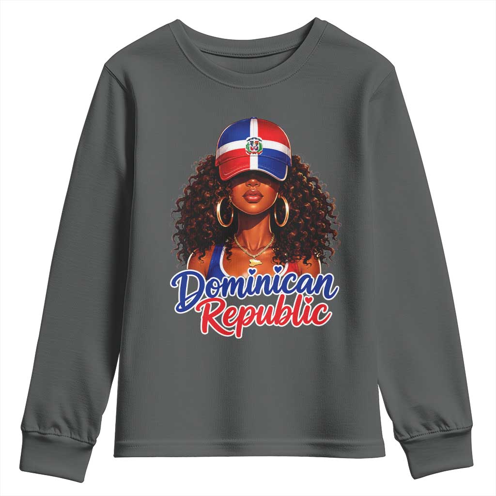 Dominican Republic Princess Youth Sweatshirt Melanin Afro Girl Heritage Gift for Black Girls TS10 Dark Heather Print Your Wear