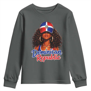 Dominican Republic Princess Youth Sweatshirt Melanin Afro Girl Heritage Gift for Black Girls TS10 Dark Heather Print Your Wear