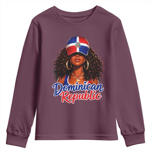 Dominican Republic Princess Youth Sweatshirt Melanin Afro Girl Heritage Gift for Black Girls TS10 Maroon Print Your Wear