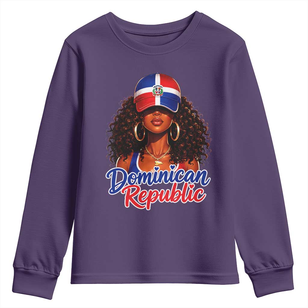Dominican Republic Princess Youth Sweatshirt Melanin Afro Girl Heritage Gift for Black Girls TS10 Purple Print Your Wear