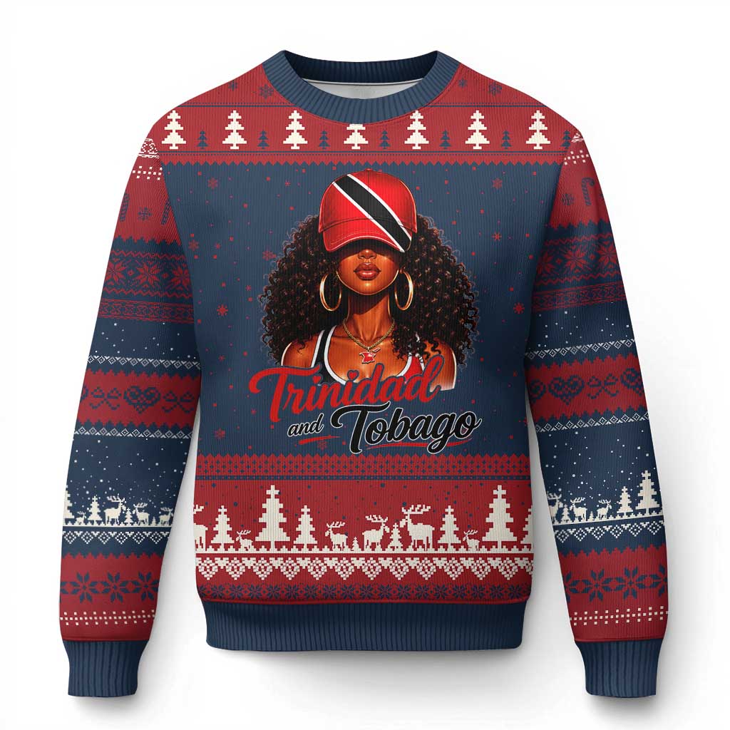 Trinidad and Tobago Afro Girl Ugly Christmas Sweater Trini Black Queen Caribbean Pride Heritage Gift TS10 Navy Red Print Your Wear
