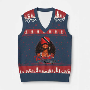 Trinidad and Tobago Afro Girl V-Neck Knit Sweater Vest Trini Black Queen Caribbean Pride Heritage Gift TS10 Navy Red Print Your Wear