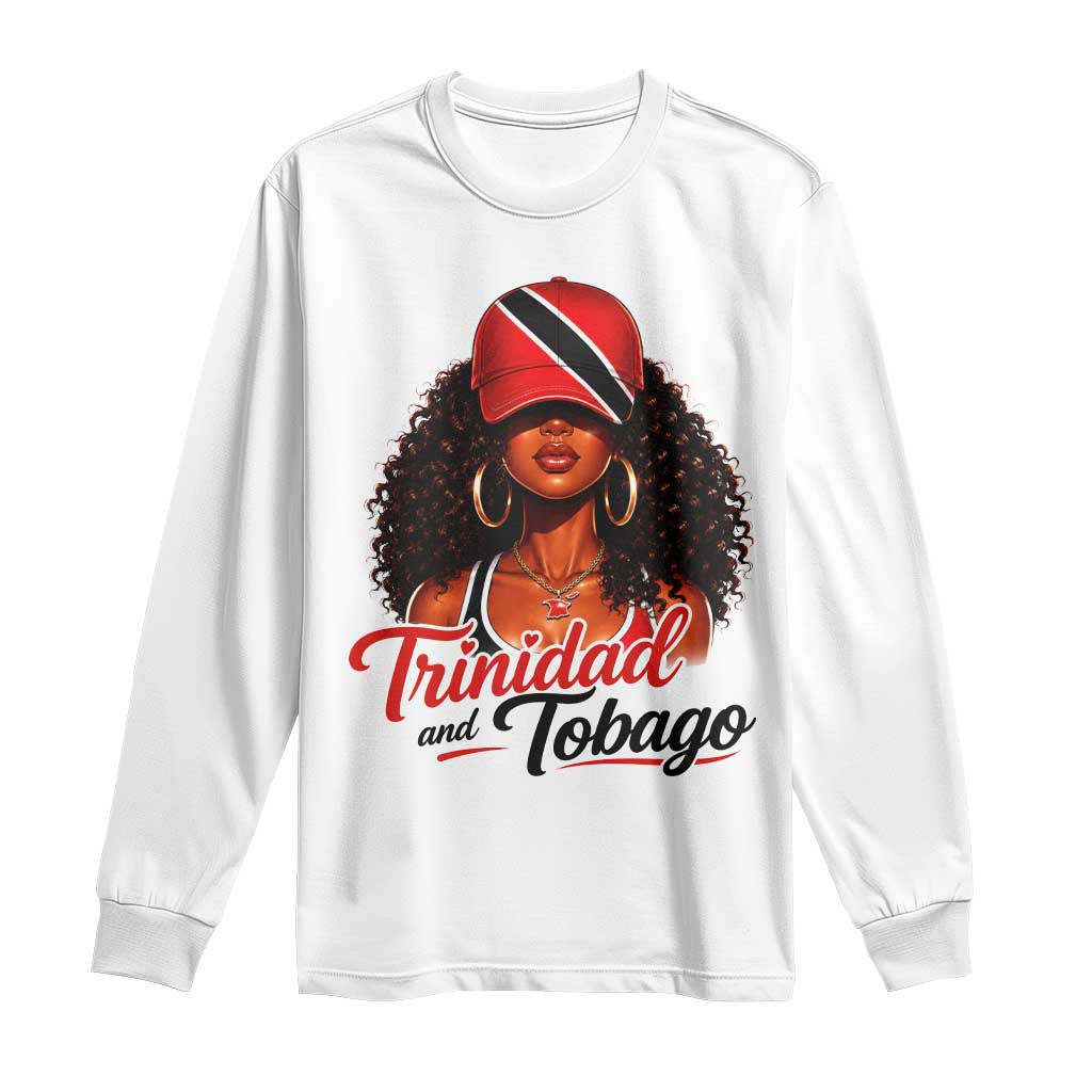 Trinidad and Tobago Afro Girl Long Sleeve Shirt Trini Black Queen Caribbean Pride Heritage Gift TS10 White Print Your Wear