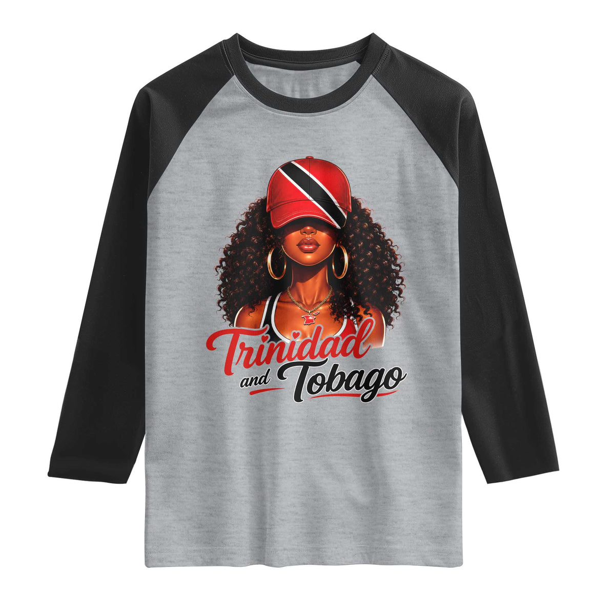Trinidad and Tobago Afro Girl Raglan Shirt Trini Black Queen Caribbean Pride Heritage Gift TS10 Heather Gray Black Print Your Wear