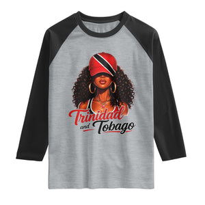 Trinidad and Tobago Afro Girl Raglan Shirt Trini Black Queen Caribbean Pride Heritage Gift TS10 Heather Gray Black Print Your Wear
