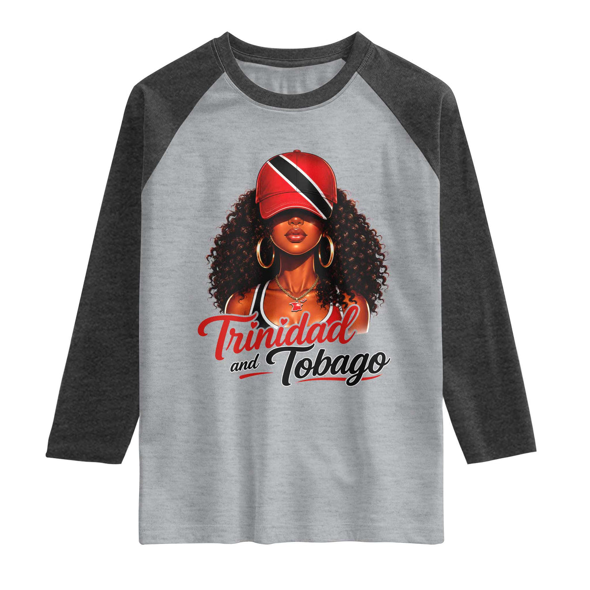 Trinidad and Tobago Afro Girl Raglan Shirt Trini Black Queen Caribbean Pride Heritage Gift TS10 Heather Gray Heather Charcoal Print Your Wear