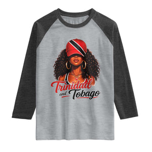 Trinidad and Tobago Afro Girl Raglan Shirt Trini Black Queen Caribbean Pride Heritage Gift TS10 Heather Gray Heather Charcoal Print Your Wear