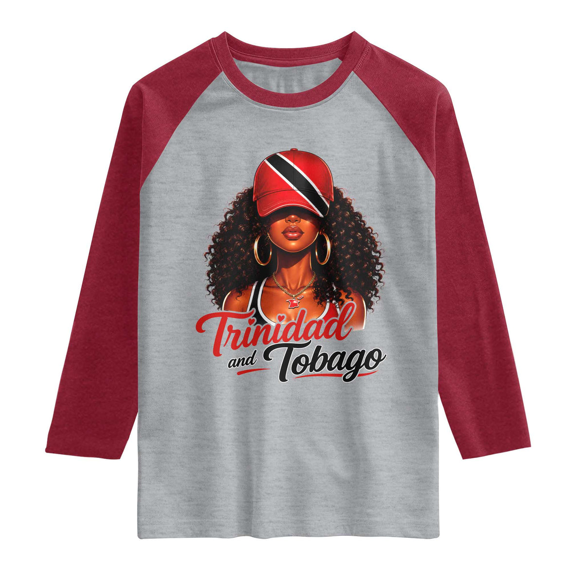 Trinidad and Tobago Afro Girl Raglan Shirt Trini Black Queen Caribbean Pride Heritage Gift TS10 Heather Gray Heather Red Print Your Wear