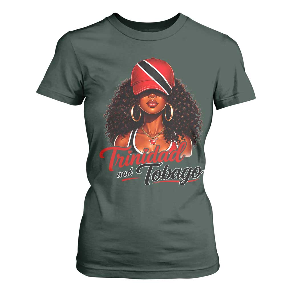 Trinidad and Tobago Afro Girl T Shirt For Women Trini Black Queen Caribbean Pride Heritage Gift TS10 Dark Forest Green Print Your Wear