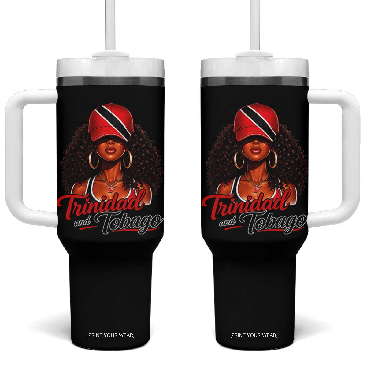 Trinidad and Tobago Afro Girl Tumbler With Handle Trini Black Queen Caribbean Pride Heritage Gift TS10 One Size: 40 oz Black Print Your Wear