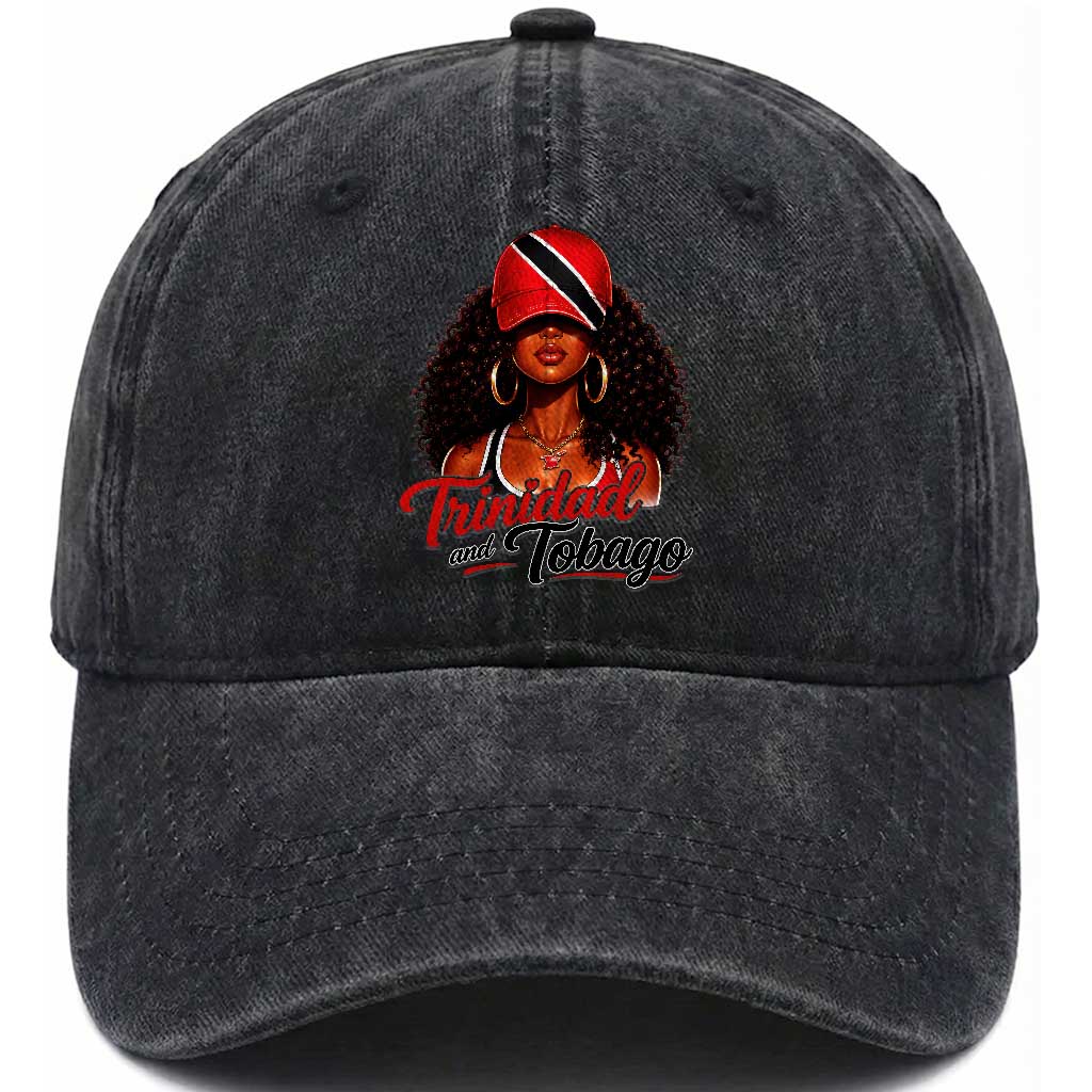 Trinidad and Tobago Afro Girl Washed Cotton Baseball Cap Trini Black Queen Caribbean Pride Heritage Gift TS10 Print Your Wear