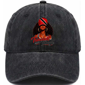 Trinidad and Tobago Afro Girl Washed Cotton Baseball Cap Trini Black Queen Caribbean Pride Heritage Gift TS10 Print Your Wear
