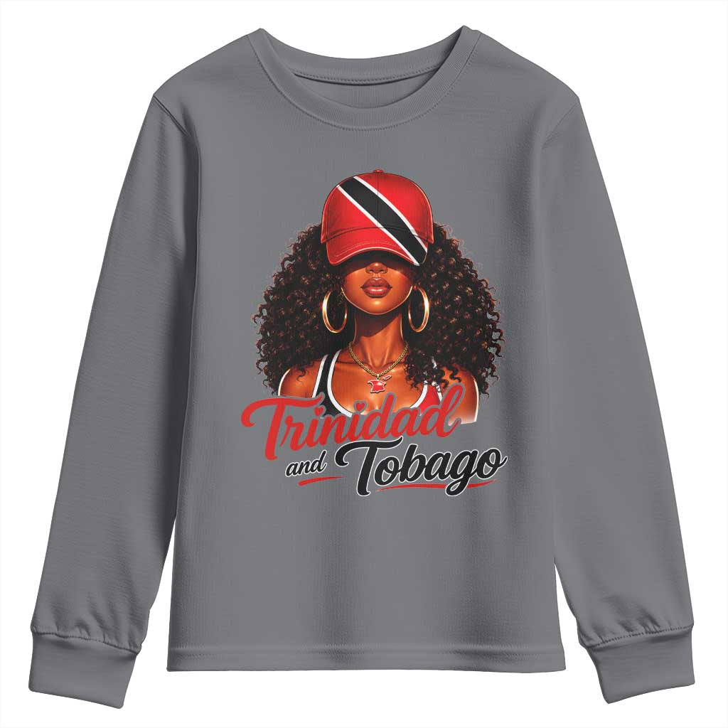 Trinidad and Tobago Afro Girl Youth Sweatshirt Trini Black Queen Caribbean Pride Heritage Gift TS10 Charcoal Print Your Wear