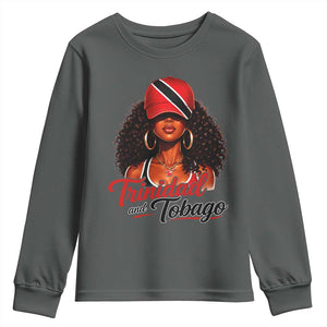 Trinidad and Tobago Afro Girl Youth Sweatshirt Trini Black Queen Caribbean Pride Heritage Gift TS10 Dark Heather Print Your Wear