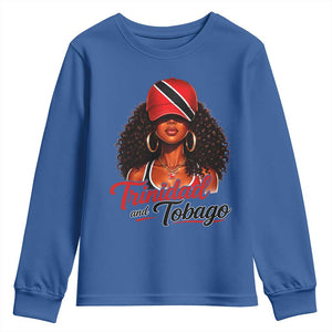Trinidad and Tobago Afro Girl Youth Sweatshirt Trini Black Queen Caribbean Pride Heritage Gift TS10 Royal Blue Print Your Wear