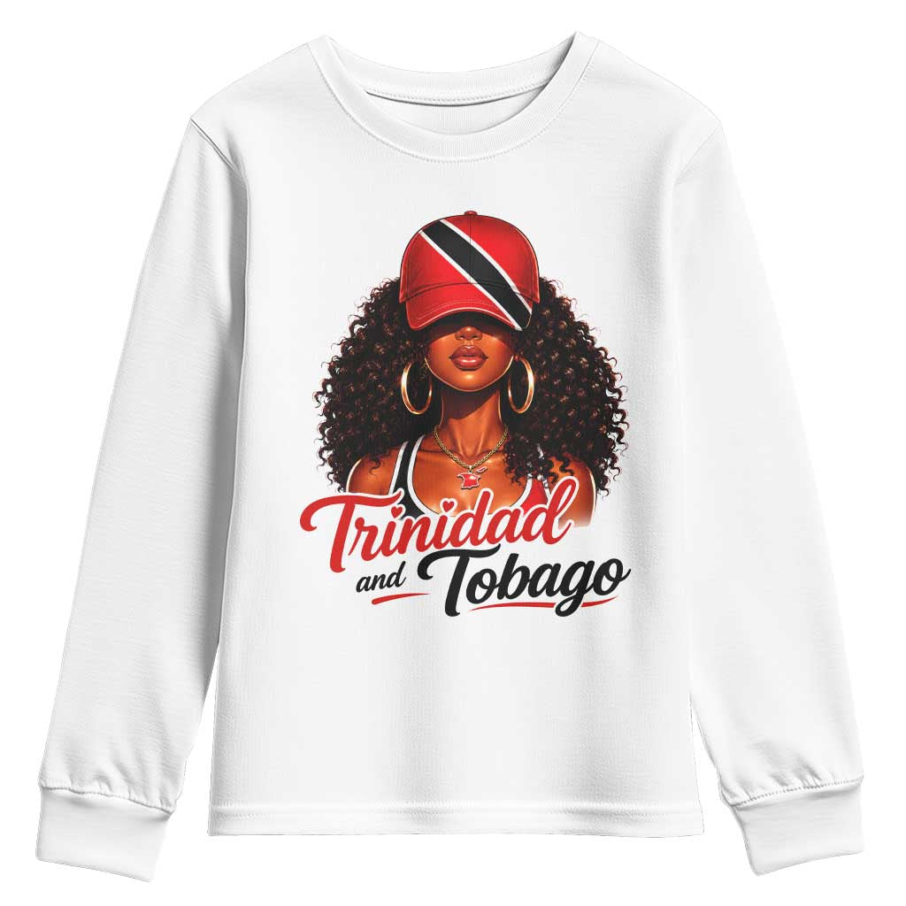 Trinidad and Tobago Afro Girl Youth Sweatshirt Trini Black Queen Caribbean Pride Heritage Gift TS10 White Print Your Wear