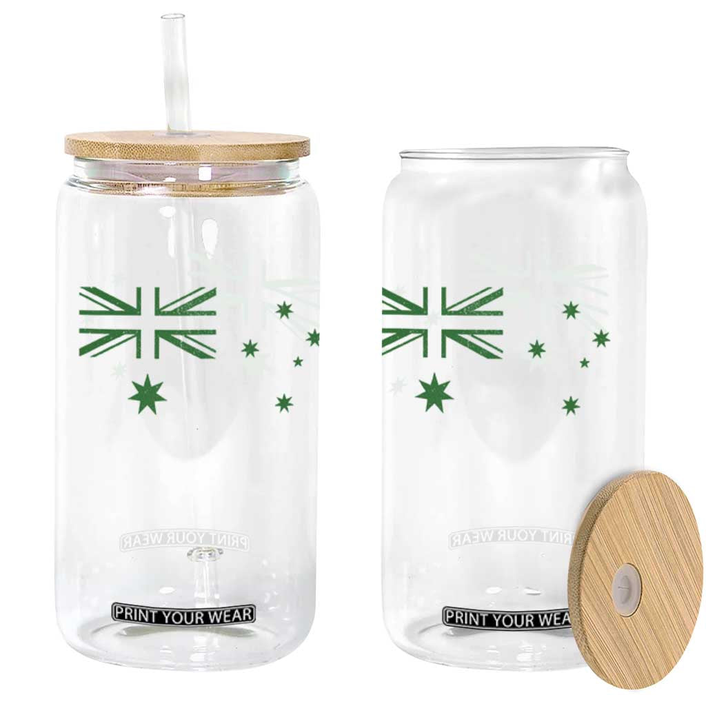 Green Australian Flag Glass Can Australia Patriotic Country Pride Monochrome Minimalist Graphic