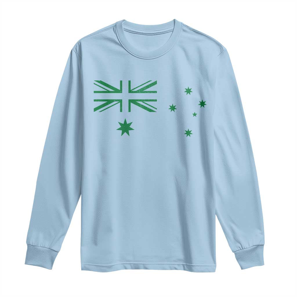 Green Australian Flag Long Sleeve Shirt Australia Patriotic Country Pride Monochrome Minimalist Graphic
