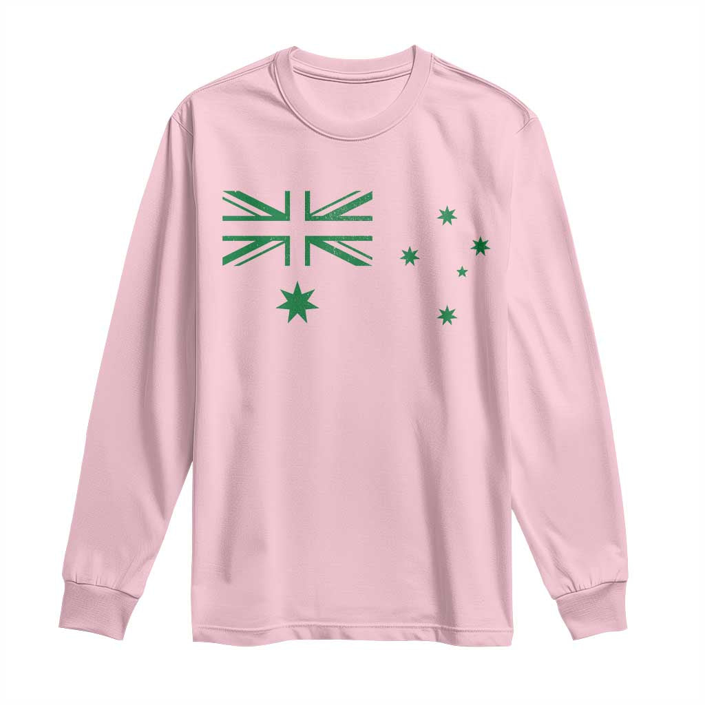 Green Australian Flag Long Sleeve Shirt Australia Patriotic Country Pride Monochrome Minimalist Graphic