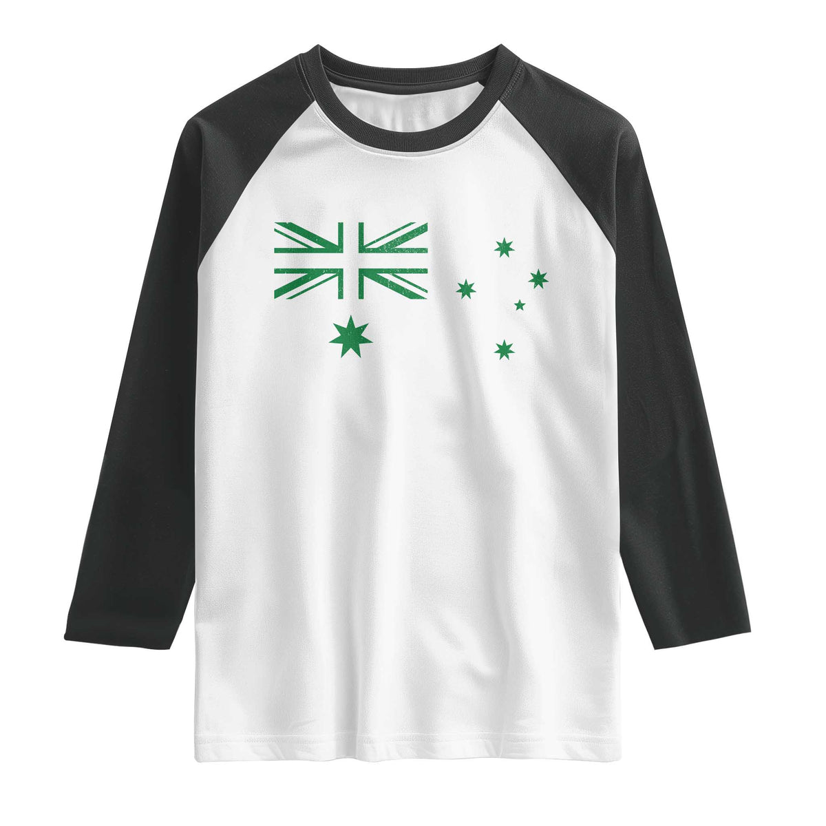 Green Australian Flag Raglan Shirt Australia Patriotic Country Pride Monochrome Minimalist Graphic