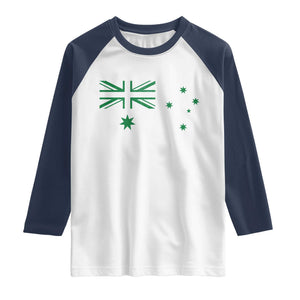 Green Australian Flag Raglan Shirt Australia Patriotic Country Pride Monochrome Minimalist Graphic