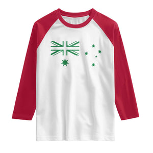 Green Australian Flag Raglan Shirt Australia Patriotic Country Pride Monochrome Minimalist Graphic