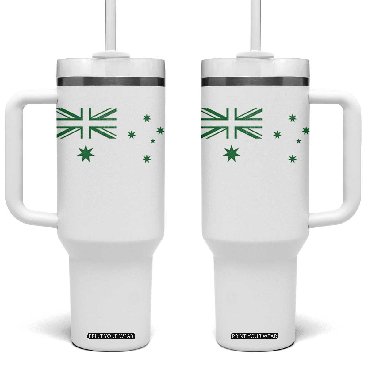 Green Australian Flag Tumbler With Handle Australia Patriotic Country Pride Monochrome Minimalist Graphic TS10 One Size: 40 oz White Print Your Wear