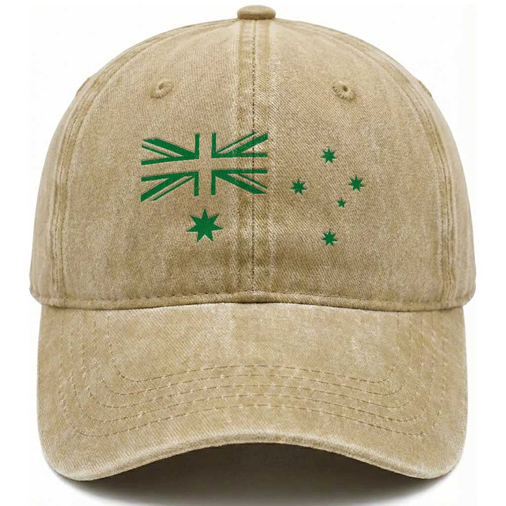 Green Australian Flag Washed Cotton Baseball Cap Australia Patriotic Country Pride Monochrome Minimalist Graphic TS10 Print Your Wear