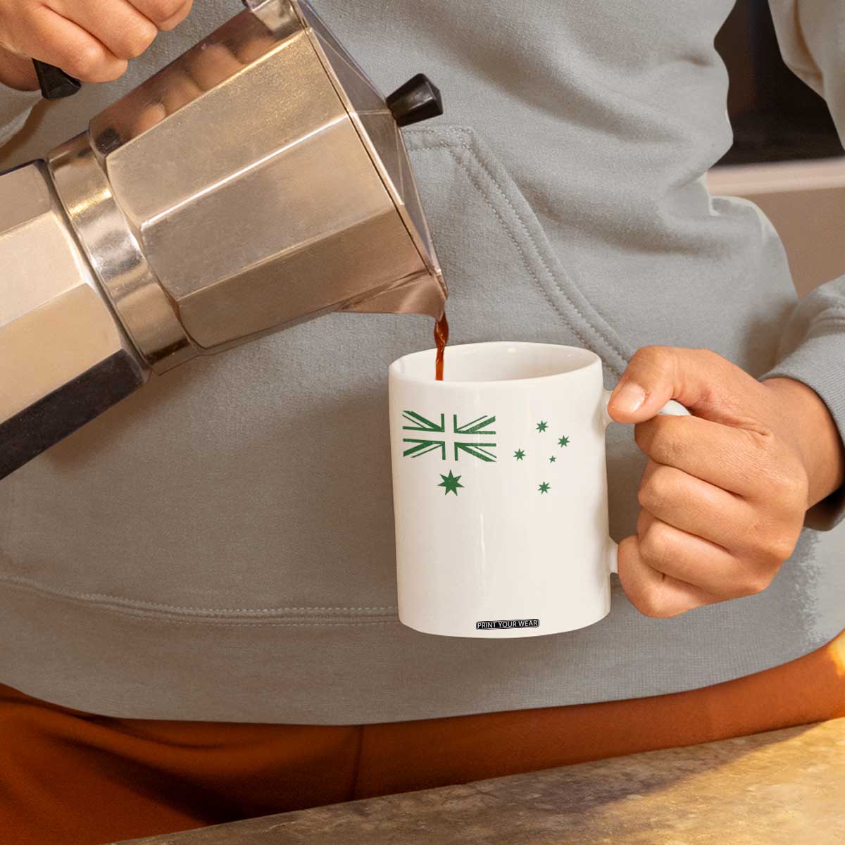 Green Australian Flag Coffee Mug Australia Patriotic Country Pride Monochrome Minimalist Graphic