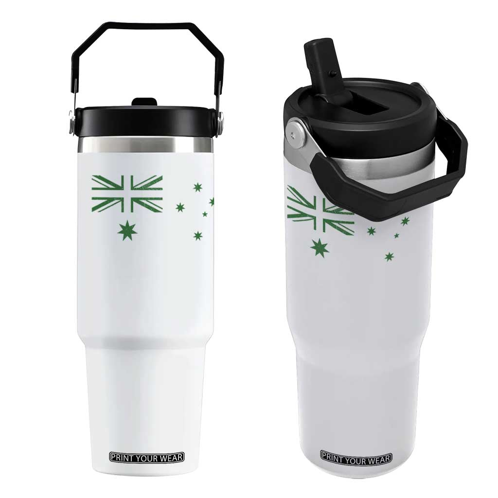 Green Australian Flag Flip Straw Tumbler Australia Patriotic Country Pride Monochrome Minimalist Graphic