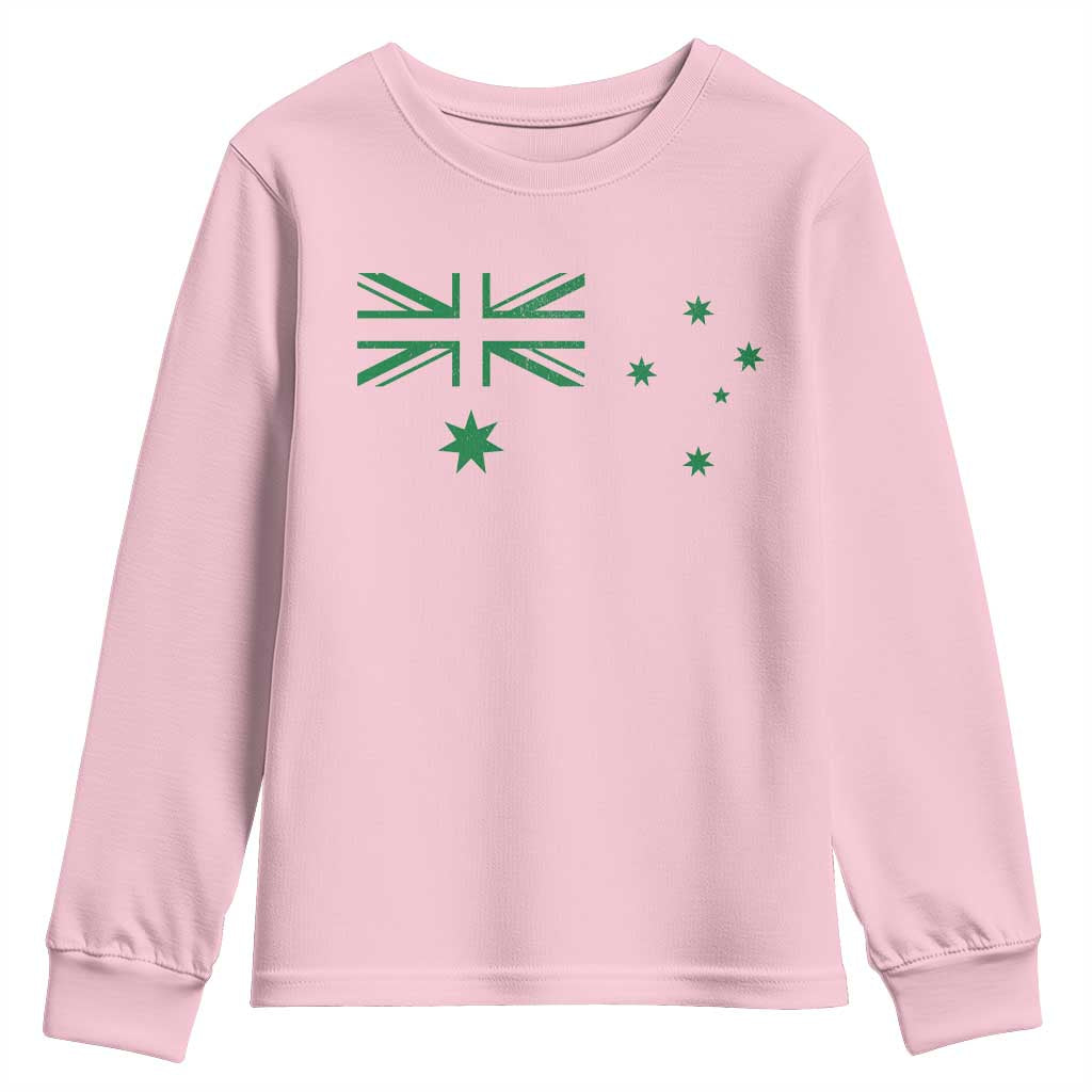 Green Australian Flag Youth Sweatshirt Australia Patriotic Country Pride Monochrome Minimalist Graphic