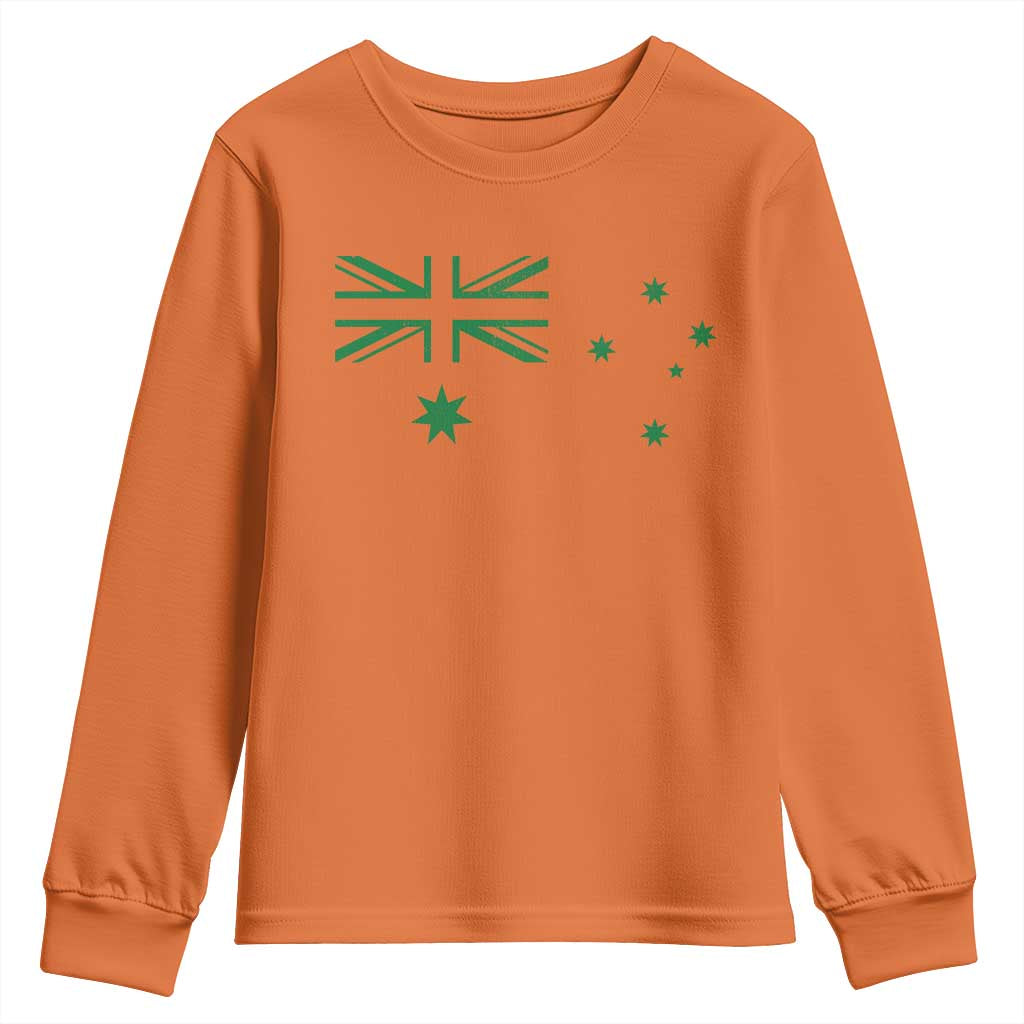 Green Australian Flag Youth Sweatshirt Australia Patriotic Country Pride Monochrome Minimalist Graphic