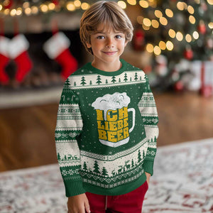 Oktoberfest Drinking Ugly Christmas Sweater Ich Liebe Bier Octoberfest German TS10 Forest Green Beige Print Your Wear